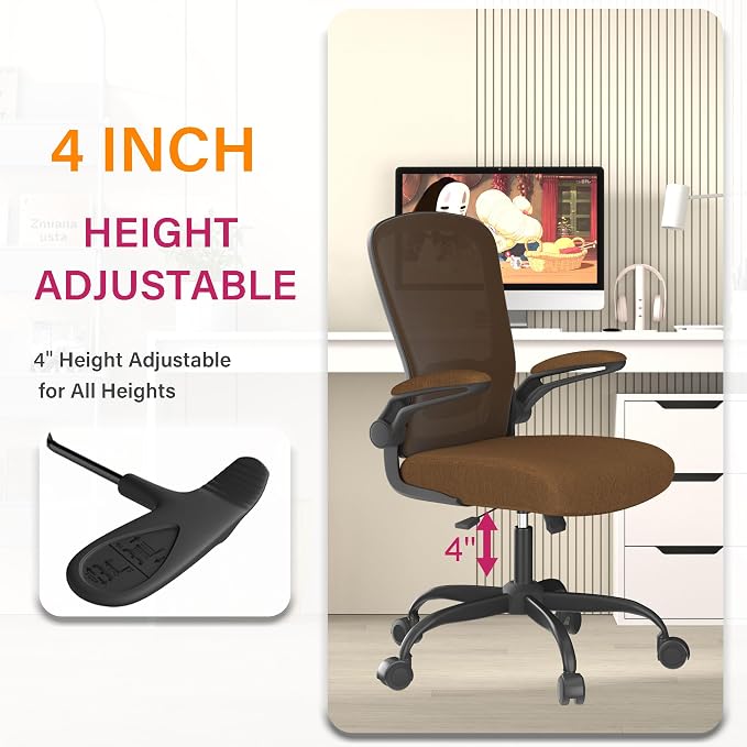 Mimoglad Office Chair, Ergonomic Desk Chair with Adjustable Lumbar Support, High Back Mesh Computer Chair with Flip-up Armrests-Task Chairs, Executive Chair for Home Office | Supports 300 lbs · Seat 19.48"–23.4" · Breathable mesh · 20–30 min assembly ·... - Image 4