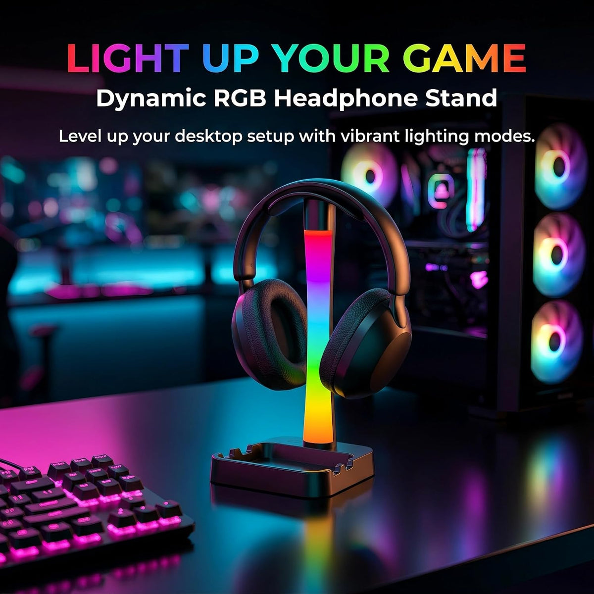 Headphone Stand with Charger,Gaming Headset stand with RGB Light Mode,For Airpod Max Stand,Desk Lamp,Phone Holder,Tablet Holder,desktop organizer,Gifts for Gamers & Music Lover(Black) - Image 2