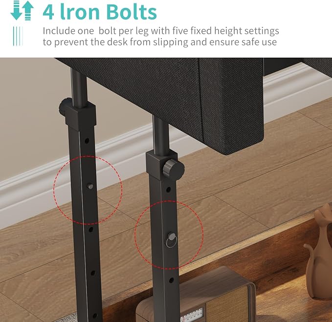 WINAZ Rolling Standing Desk Adjustable Height with Drawers on Wheels, 40 Inch Portable Mobile Stand Up Computer Desks for Bedroom Home Office, Couch Sofa Side Laptop Table with Storage, Rustic Brown - Image 5
