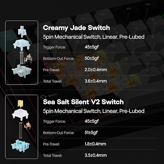 EPOMAKER TH80 V2 75% Wireless Mechanical Keyboard with Metal Knob, 8000mAh | 2.4Ghz/BT/USB-C, RGB, Hot Swap, Custom Driver, PBT Keycap, Wireless Gaming Keyboard for PC/Mac (Black, Creamy Jade) - Image 5