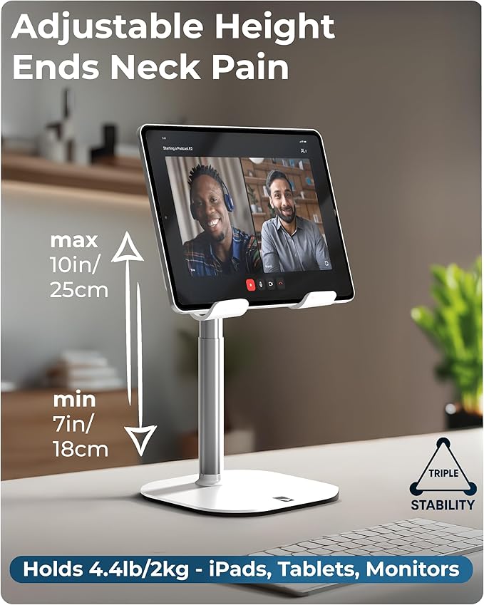 COOPER TabHolder Tablet Holder, iPad Stand for Desk, Portable Monitor Stand | Height Adjustable, 270° Tilt, Weighted Base; Fits iPad Pro, Kindle, Galaxy Tab, 15.6-17" Monitors 4.4 lbs; desk, kitchen, bed - Image 2