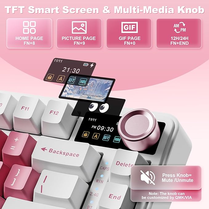 YUNZII B75 PRO MAX 75% Mechanical Keyboard (White Heart,Cocoa V2) | QMK/VIA, Wireless Keyboard with Screen and Knob, Custom Hot Swap, Gasket Mount, Creamy Switches, RGB for Gaming/Win/Mac - Image 7