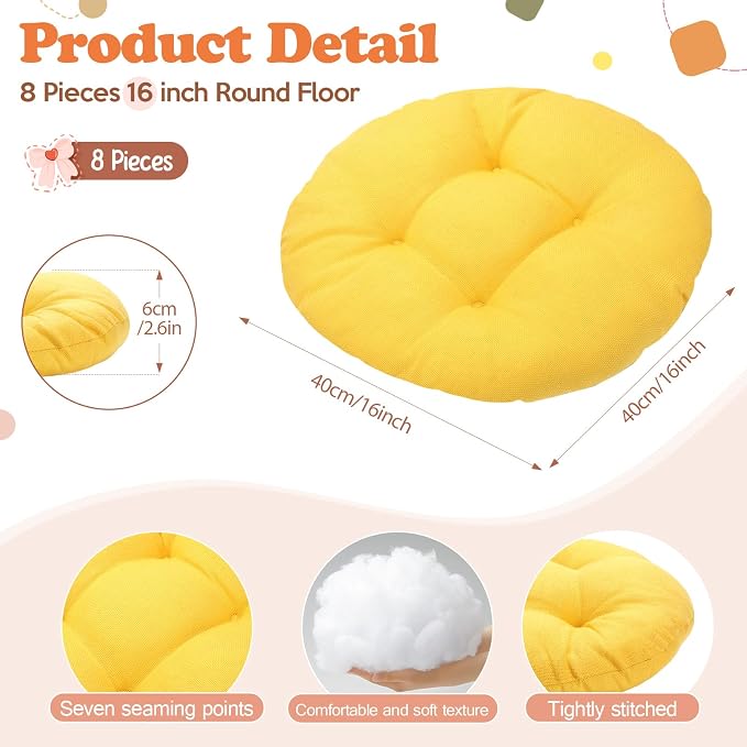 Fumete 8 Pcs Round Floor Cushions for Classroom Kids,Warm Earthy Tones | 16 Inch Diameter, Students Flexible Seating Pillows, Home Daycare School Reading Yoga Meditation, Soft Cushioned - Image 3
