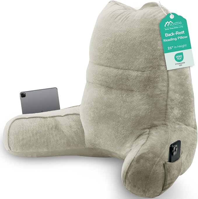 Sasttie Reading Pillow for Bed, Back Pillow for Sitting Up, Linen | 21" Backrest Support Cushion for Couch, Sofa, and Floor, Dorm Essentials, OEKO-TEX, Adjustable Down Alternative Fill by SASTTIE