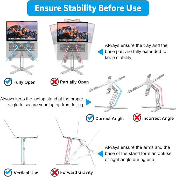 OMOTON LA10 360° Rotating Laptop Stand Riser Foldable for Desk, Silver | Aluminium Aolly, Adjustable Height Angles, Collaborative Work, Easy Storage, Fits Laptops up to 17", for MacBook Pro/Air HP - Image 6