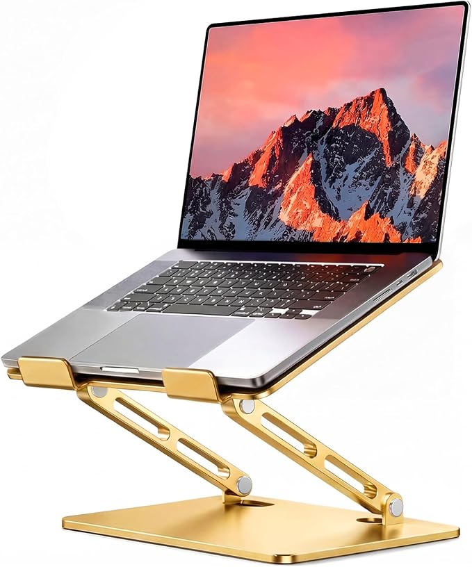 LOXP Aluminum Laptop Stand, Adjustable Laptop Stand for Desk Foldable | Portable Laptop Riser, Ergonomic Computer Notebook Holder for Desk, Office Desk Accessories (10-15.6'') - Gold by LOXP