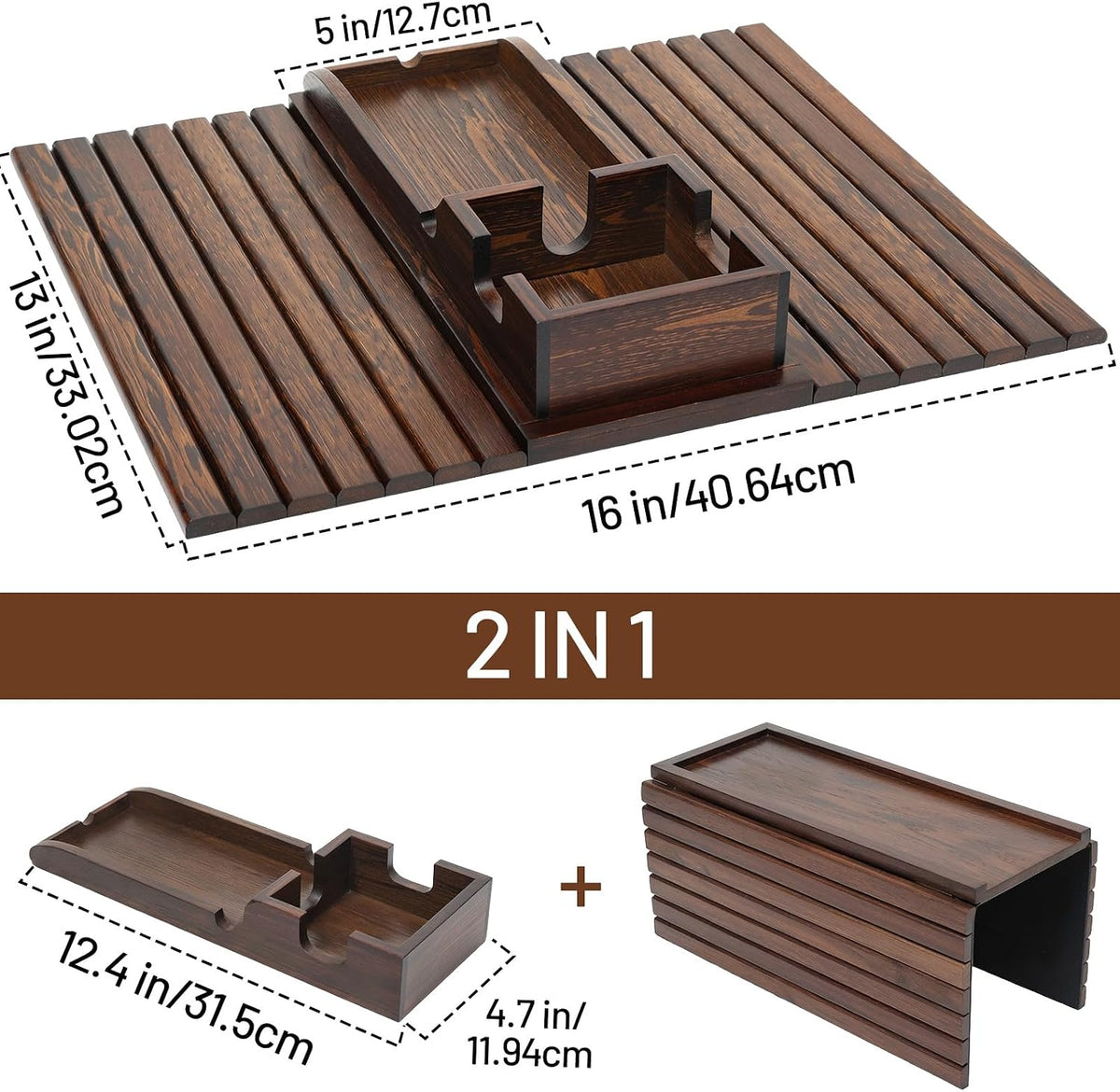 Couch Arm Tray, 2-in-1 Split Design Sofa Armrest Tray for Couch - Image 3