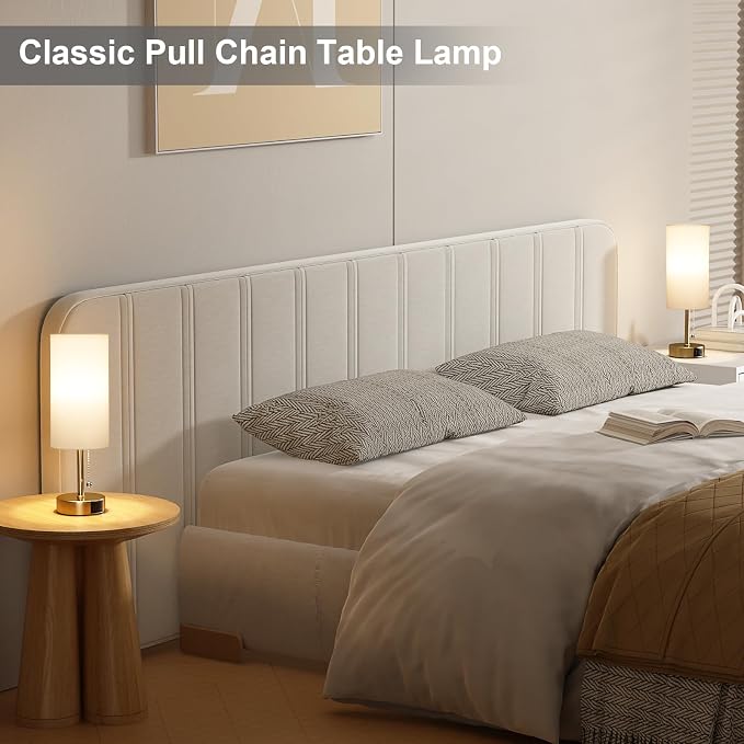 Gold Bedside Lamp for Bedroom Nightstand - Small Table Lamp with USB Ports | USB A+C Ports, 3 Color Temperatures, LED Bulb Included, White Fabric Shade, Gold Brass Metal Base, 14" Tall Desk Lamp - Image 2