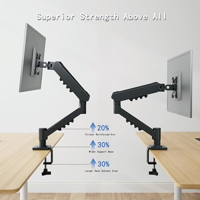 Monitor Arm Desk Mount, Mechanical Spring, 17-32 Inch, VESA 75/100 | Mechanical spring monitor arm supports 4.4-19.8 lbs and VESA 75x75/100x100; C-clamp and grommet bases fit more desk setups. - Image 5