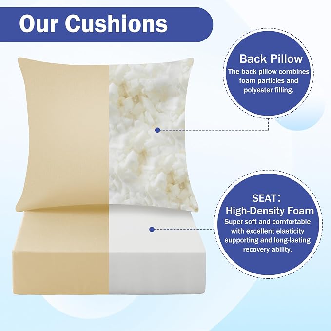 Outdoor Chair Cushions, 24 x 24 Inch Outdoor Cushion for Patio Furniture, Patio Chair Cushion, Waterproof & Fade Resistant Deep Patio Furniture Cushion Set with Handle and Ties, Light Khaki (Set of 4) - Image 4