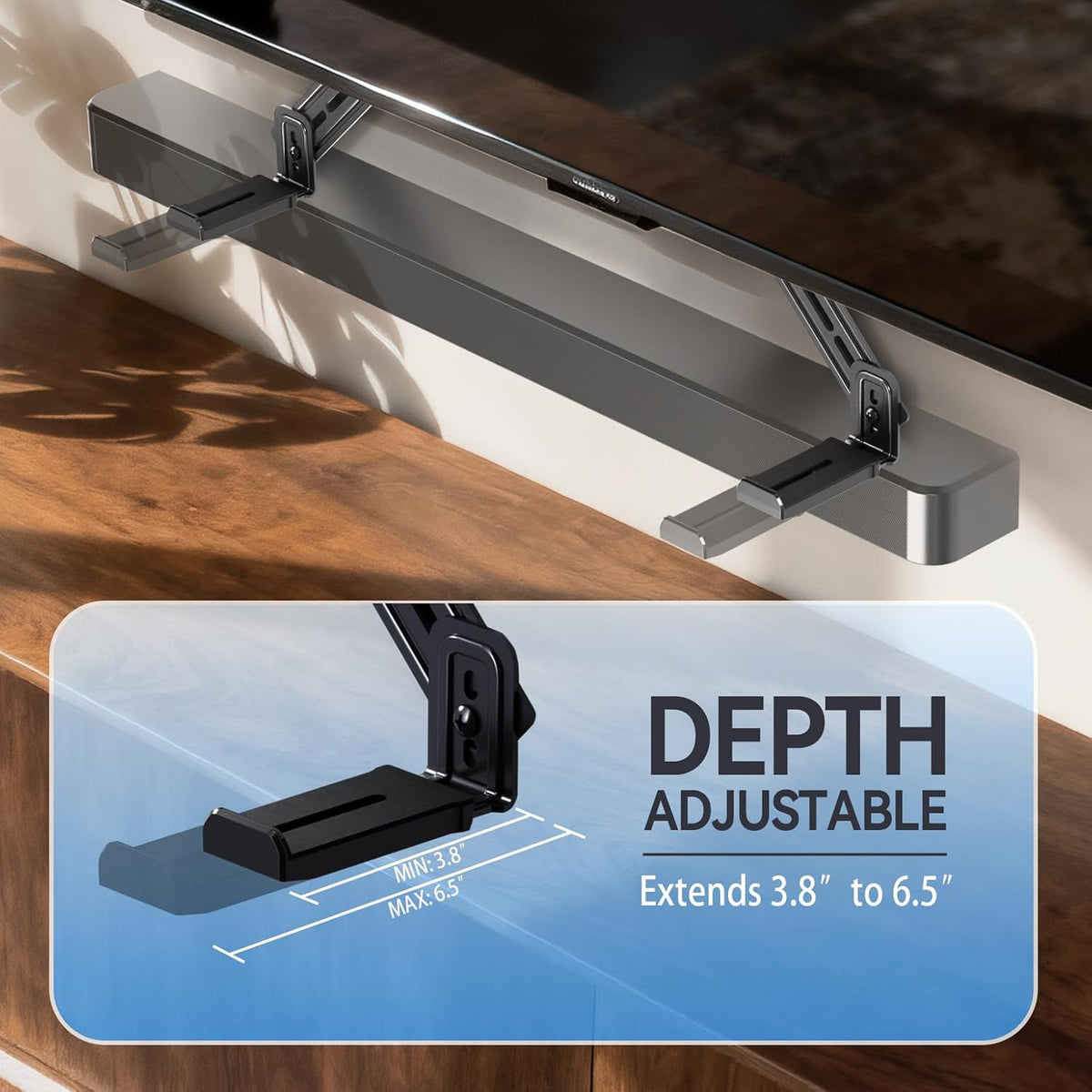 Sound Bar Mounts Under TV,Depth Adjustable 3.8”-6.5”,Up to 22lbs - Image 2