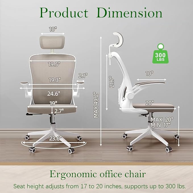 Ergonomic Office Desk Chair High Back Mesh Computer Chair Adjustable Chair | 360° Swivel Adjustable Lumbar Support & Flip-Up Armrests capacity 300 lbs capacity - Image 2