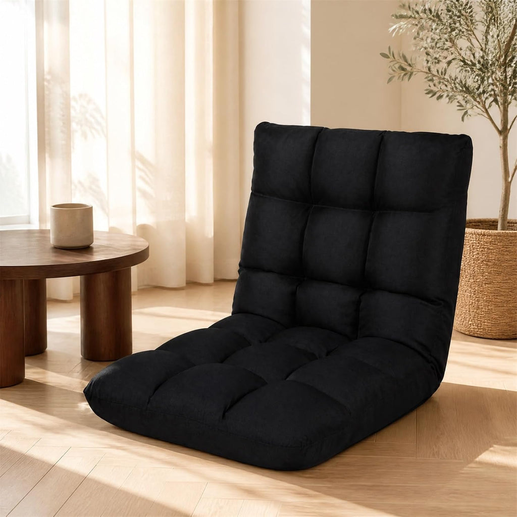 COSTWAY Floor Chair, Folding Gaming Chair with Back Support (Black) - Image 2