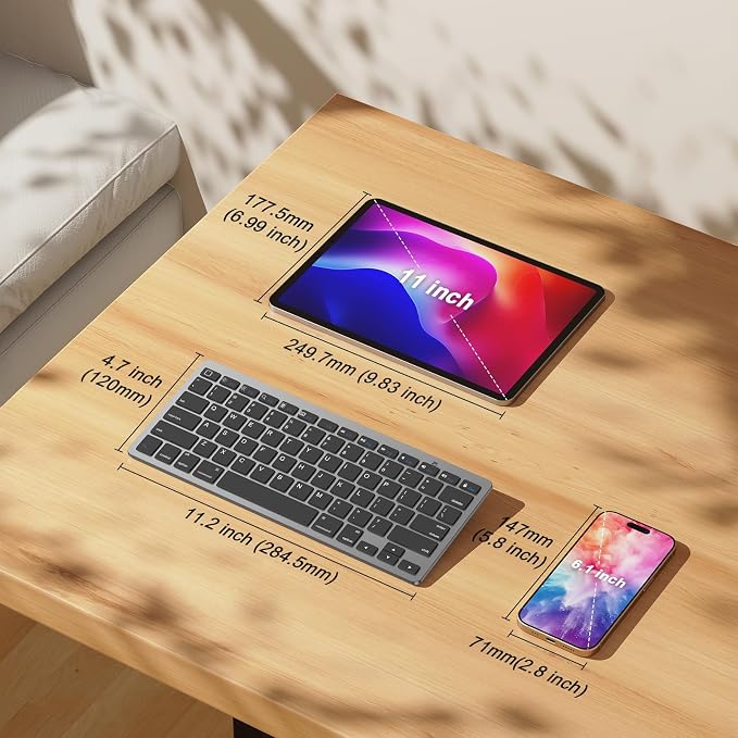 OMOTON Ultra-Slim Bluetooth Keyboard for iPad,iPad Pro/Air/Mini,iPhone | Stable Wireless iOS Keyboard with 12 Multimedia Keys, Portable Size for Office, Business, Travel, School, Black Grey - Image 3