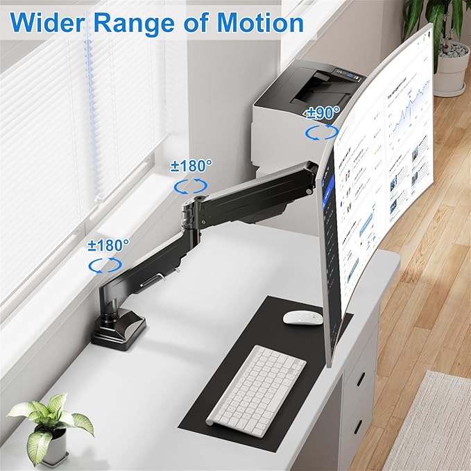 Single Monitor Mount for Max 43" Ultrawide Computer Screens | Hold up 2.2-33lbs Premium Monitor Arm Full Motion Gas Spring Heavy Duty Desk Mount Adjustable VESA Mount 75x75/100x100mm - Image 5