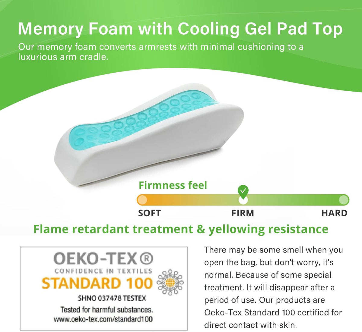 Chair Ergonomic Armrest Cooling Gel Pads Elbow Pillow Pressure Relief Office Chair Gaming Chair armrest with Memory Foam armrest Pads 2-Piece Set of Chair (Gel+ Memory Foam) - Image 4
