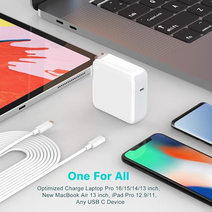 96W USB C Charger for MacBook Pro 16, 15, 14, 13 inch 2025 2024, 2023, 2022, 2021, M4 M3 M2 M1 MacBook Air, USBC Laptop Power Adapter, iPad, LED, 6.6ft 5A Cable Charging as Fast as Original Quality - Image 6