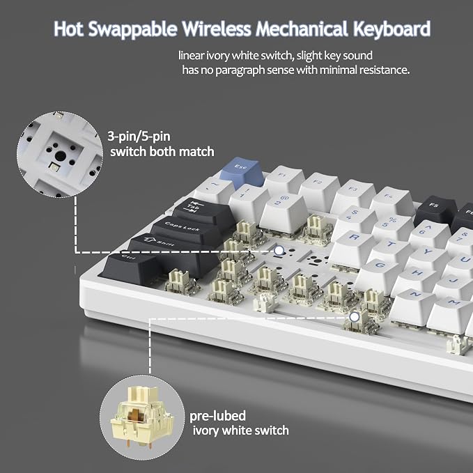 MageGee LIGHT100 Wireless Creamy Keyboard, Gasket Structure Hot Swappable, Tri-Mode 2.4G/USB-C/BT5.0 RGB Backlit Mechanical Gaming Keyboard for Win/Mac/PC, PBT Keycap, 4000mAh Battery, Blue - Image 8