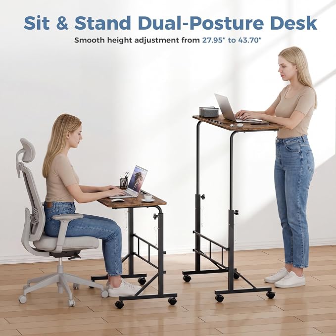 DUMOS 31.5" Walking Pad Desk, Laptop Desk, Home Office | Lockable Wheels, Adjustable Height, Portable Rolling Design, Treadmill Use, Stand Up Style, Rustic Brown - Image 4