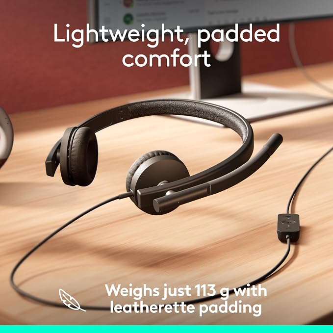 Logitech H570e USB-A Wired Headset with Microphone PC and Mac - Black | For PC and Mac, USB-A wired, inline controls, certified for Microsoft Teams - Image 5