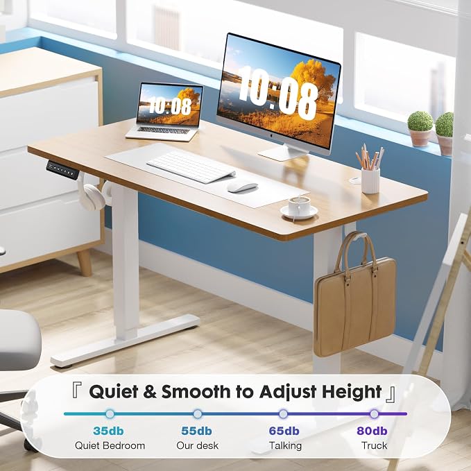 DUMOS 47 Inch Electric Standing Desk, Memory Adjustable Home Office Desk | Sit Stand Up Desk for Work Home Office,Adjustable Desk, Rising Computer Table with Splice Board,Cable Management,Hook,Oak - Image 5