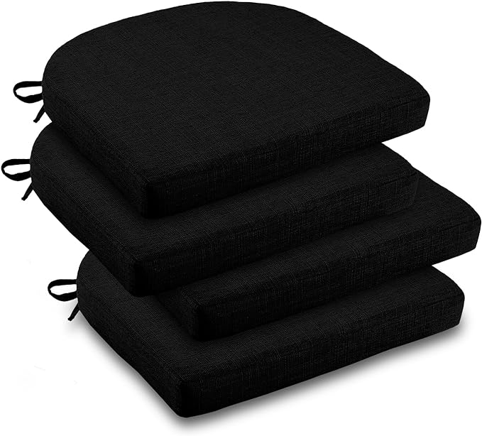 downluxe Indoor Chair Cushions for Dining Chairs, Soft and Comfortable Textured Foam Kitchen Chair Pads with Ties and Non-Slip Backing, 16" x 16" x 2", Black, 4 Pack by Downluxe