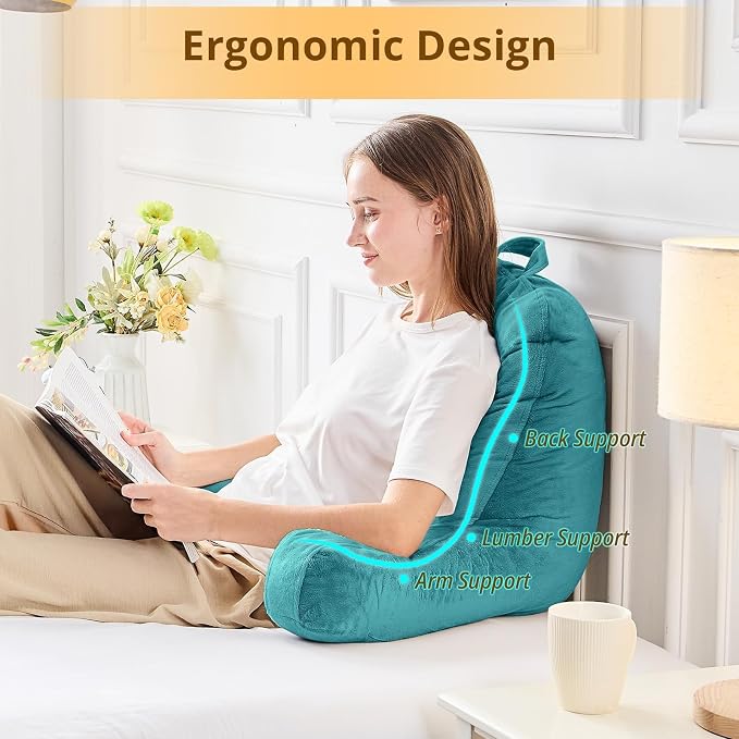 Sasttie Reading Pillow for Bed, Back Pillow for Sitting Up, Teal Blue | 18" Backrest Support Cushion for Couch, Sofa, and Floor, Dorm Essentials, OEKO-TEX, Adjustable Down Alternative Fill - Image 3