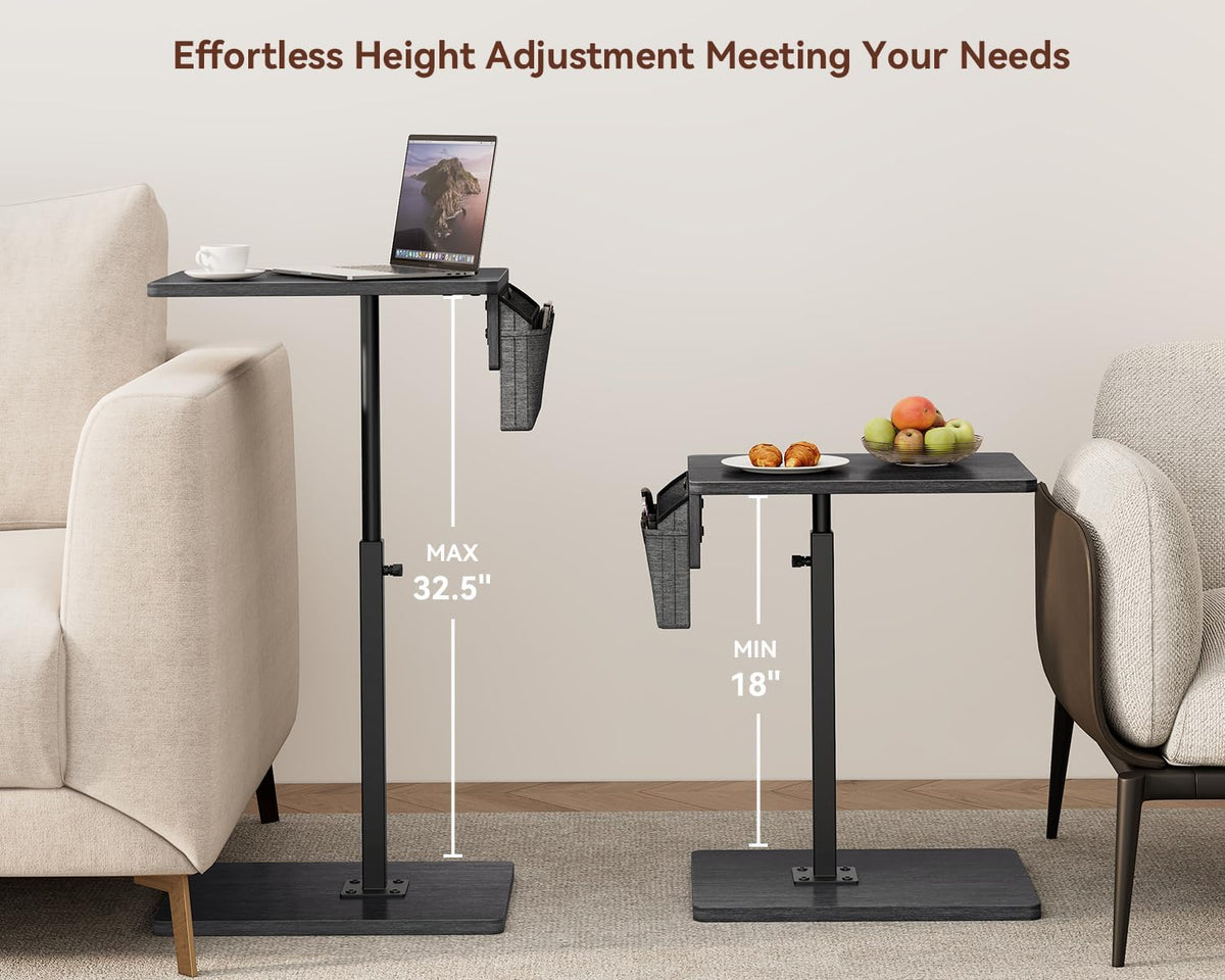 Sofa Armrest Tray Table for Couch, 360° Swivel Height Adjustable TV Tray Table for Small Spaces, Snack Side Table for Couch, Bed, Chair, C Shaped End Side Table for Eating, Reading, Laptop - Image 4