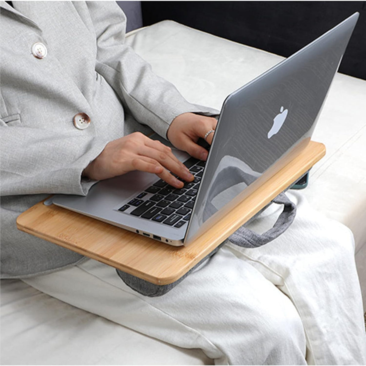 SUMISKY Portable Laptop Desk with Cushion and Phone Holder Bamboo Laptop Stand for Sofa Fits Up to 14 Inches - Image 7