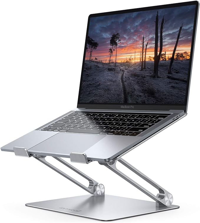 Lamicall Adjustable Laptop Stand for Desk for MacBook Air Pro HP 10-17.3'' | Aluminum Computer Notebook Holder, Portable Laptop Riser, Foldable Ergonomic Office Desk Accessories for Dell XPS Silver by Lamicall