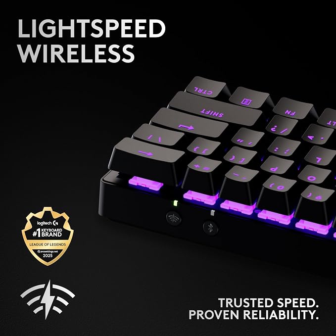 Logitech G PRO X 60% Wireless Gaming Keyboard (Linear Optical) - Black | Ultra Compact TKL 60%, Windows PC, LIGHTSYNC RGB, Dual-Shot PBT Keycaps, GX Optical Linear Switches - Image 3
