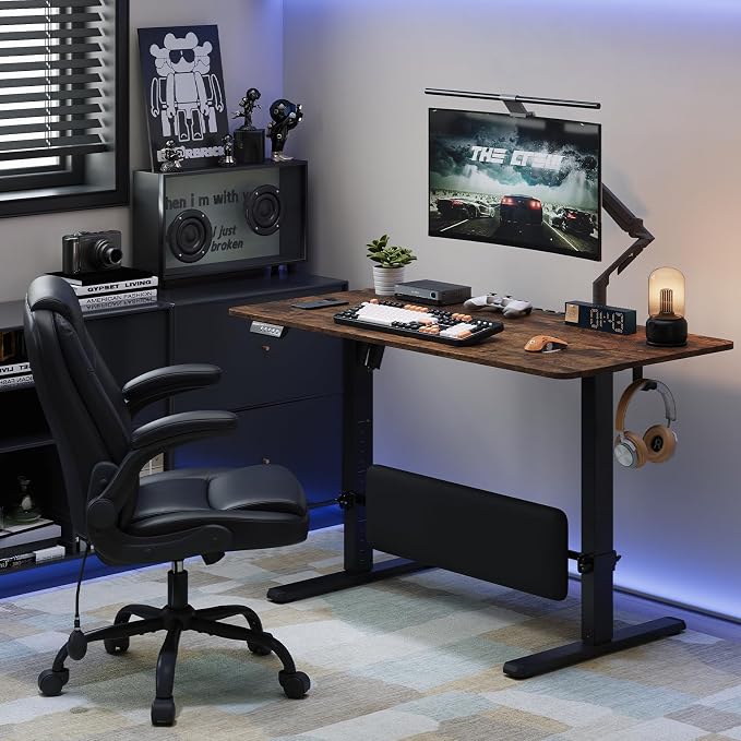 47" x 24" Electric Standing Desk with Adjustable Footrest, Rustic Brown | Height Adjustable Computer Home Office Gaming Desk with 3 Memory Presets & Child Lock, Adjustable Feet, Cable Management by MALOL