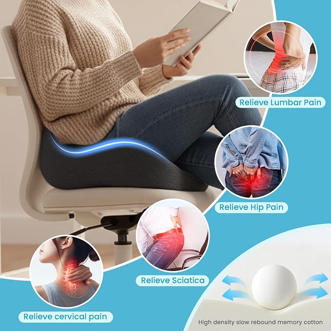 Seat Cushion,Ergonomic Chair Cushions for Sit Bone Tailbone Pain Relief,Sciatica & Back Support,Memory Foam Butt Pillow for Office,Car,Home,Gaming,Wheelchair - Image 5