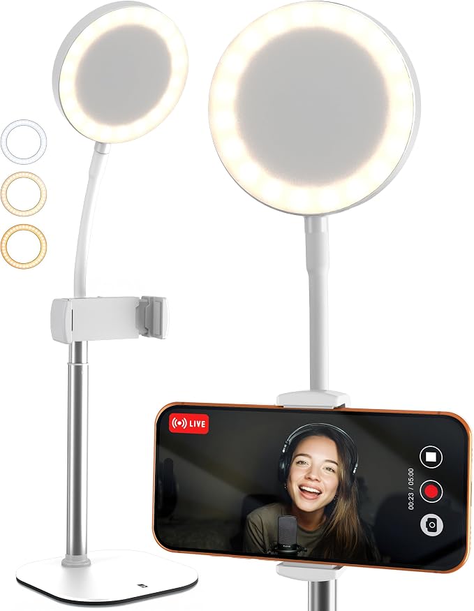 COOPER ChatStand Halo Sturdy Phone Stand for Recording with Light for Desk | 9-13" Adjustable, Weighted Base, iPhone Stand & Phone Holder, Ring Light Tripod for Video Recording, Filming, Fits all Phones by CooperCases