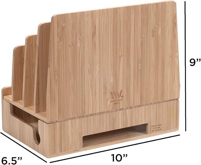 MobileVision Bamboo Charging Station & Multi Device Organizer Slim Version for Smartphones, Tablets, and Laptops - Image 2