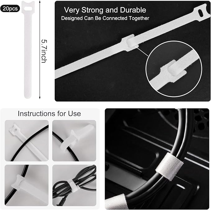 137PCS Cable Management Kit 4 Cable Sleeve Split 100 Cable Zip Ties 10 Cable Clips 15 Adhesive Wall Cable Tie 10 Cable Zip Tie for TV Computer Office Home Under Desk - Image 4