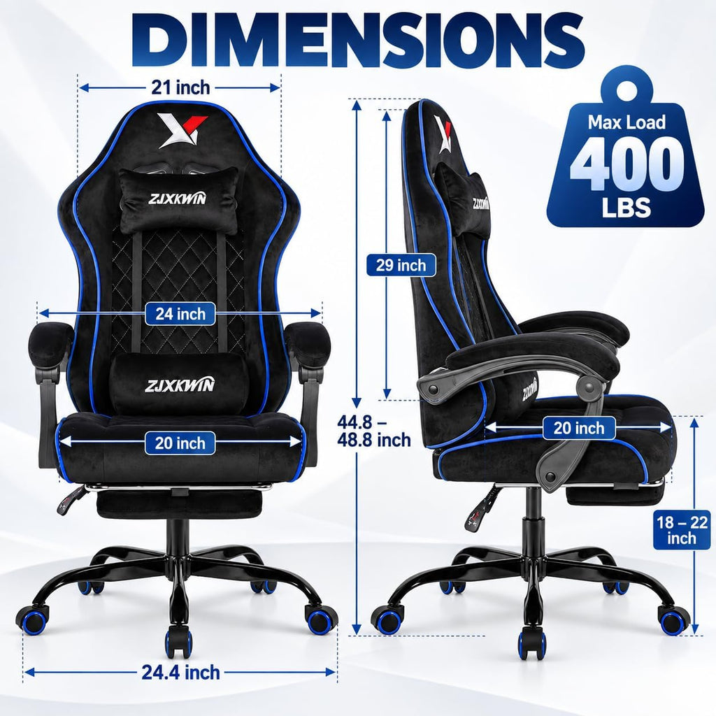 Reclining Gaming Chair, 400 lb Wide Seat with Footrest & Pocket Spring - Image 2