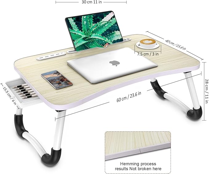 Zapuno Laptop Lap Desk, Foldable Laptop Table Tray with 4 USB Ports Storage Drawer and Cup Holder, Lap Bed Desk Notebook Stand Laptray Portable Standing Table for Bed Couch Floor - Image 7