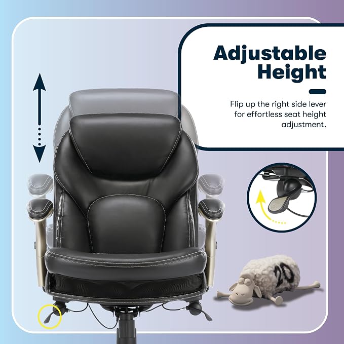 Serta Ergonomic Home Office Chair Pivot Lumbar Support, Leather Desk Chair | Claremont, Adjustable Arms, Height & Tilt, Foam Seat & Headrest Cushion, Work From Home Gaming Chair lower Back Pain, Black - Image 9
