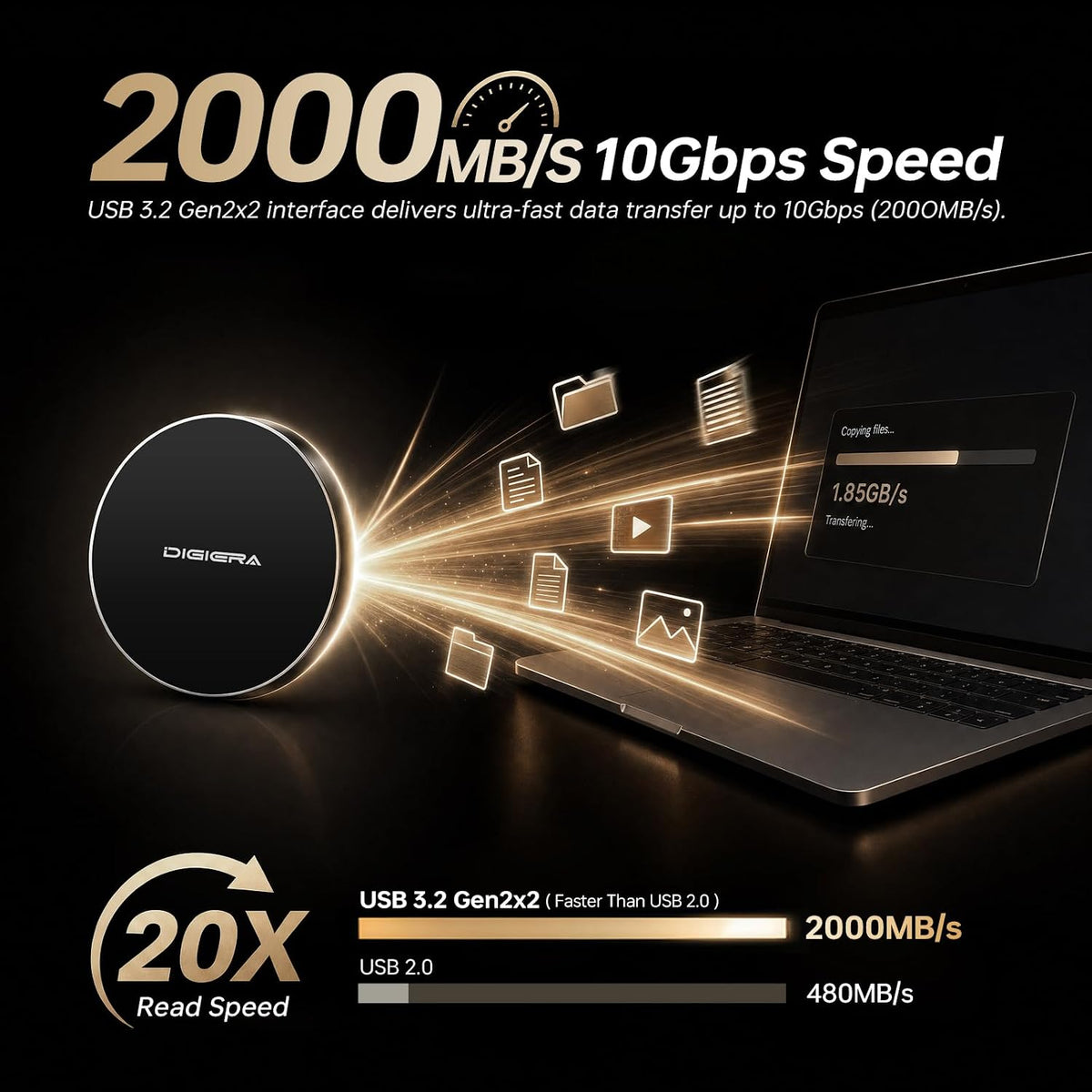 DIGIERA 4TB Magnetic Portable SSD, External Solid State Drives with USB-C 3.2 Gen 2x2, Speed Up to 2000MB/s, Compact & Durable, Compatible with iPhone 15/16/17 Series and Other USB-C Devices, Black - Image 4