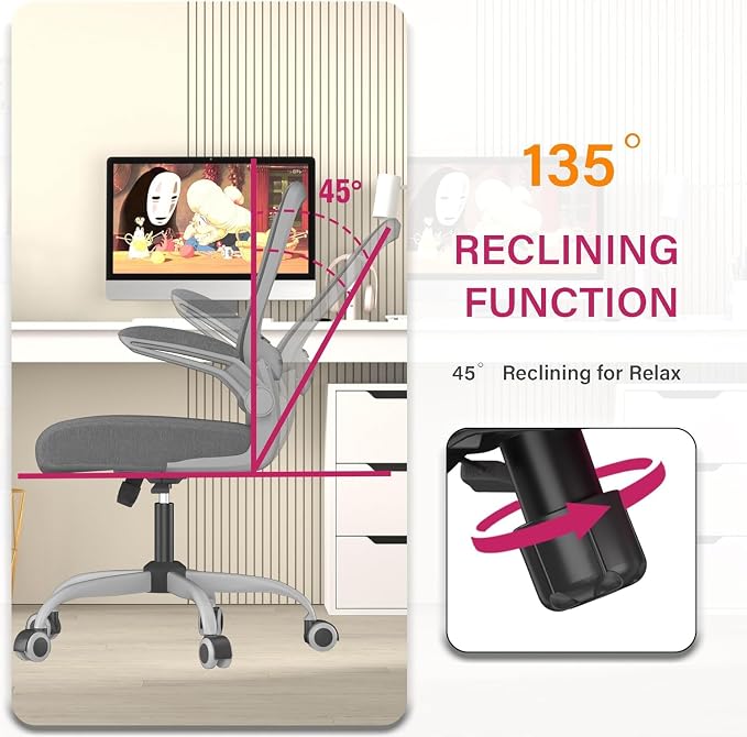 Ergonomic Office Chair w/Adjustable Lumbar, Flip Armrest, 135° Recline | Supports 300 lbs · Seat 19.48"–23.4" · Breathable mesh · 20–30 min assembly · 5-year warranty - Image 5