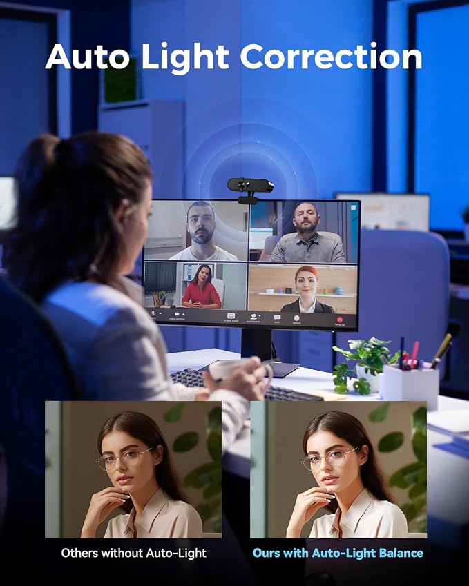 1080P Webcam with Microphone, Privacy Cover & Auto Light Correction for PC, Laptop and Desktop - Image 3