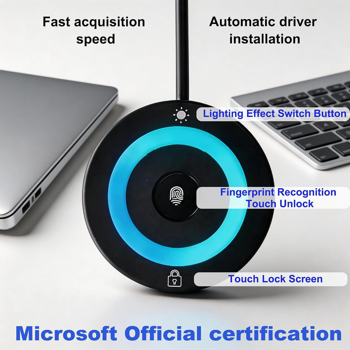 USB Fingerprint Reader for PC & Laptop, Windows Hello Biometric Scanner with 360° Touch, Fast Login <1s, Portable Security Key for Windows 10/11 - Image 3