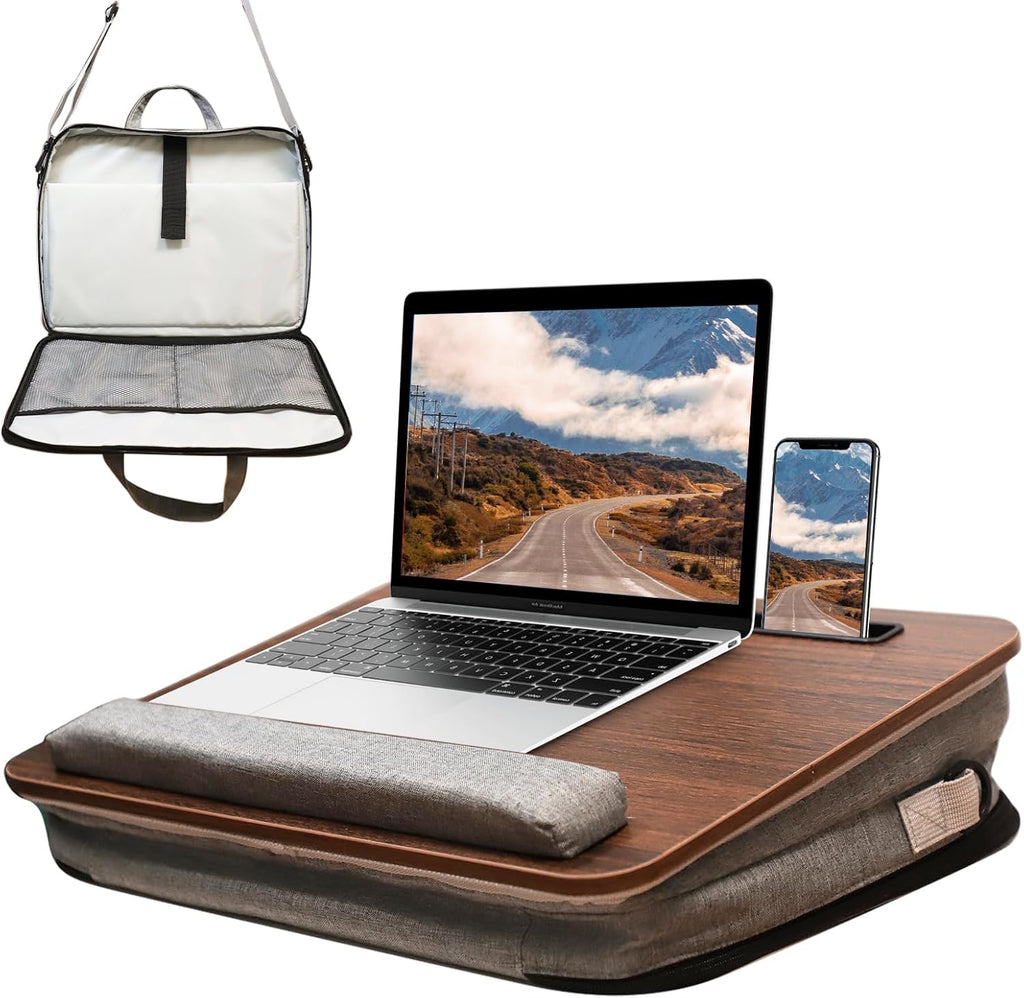Lap Desk,Cushioned Laptop Desk with Storage Fits 15.6in,Walnut by AMFIYQ