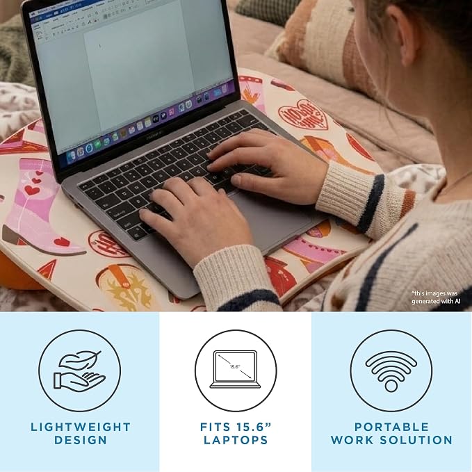 LAPGEAR MyStyle Lap Desk – Boots, Fits 15.6" Laptops | Dual-Bolster Microbead Cushion, Built-In Carry Handle, Ergonomic Curved Front Edge - Image 2