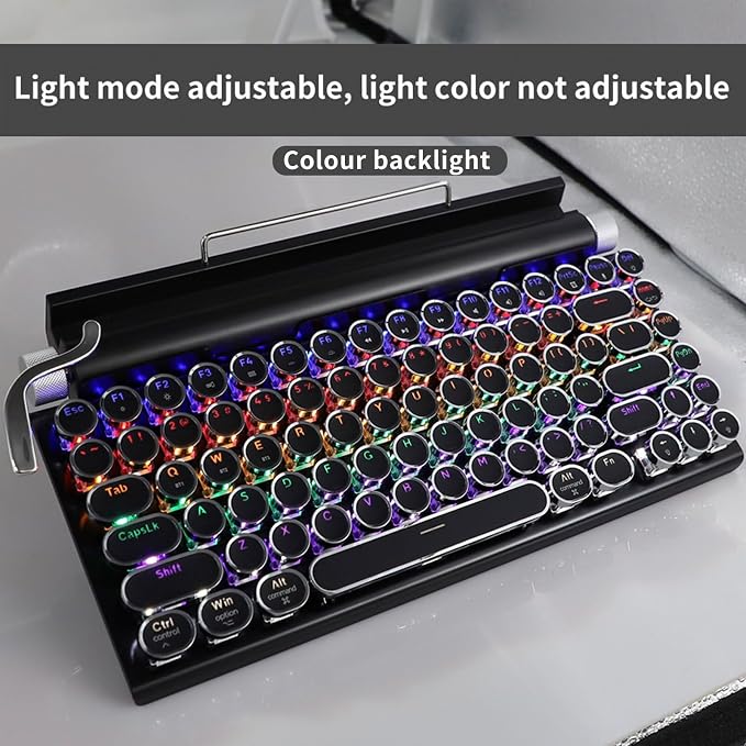 Adventurers Typewriter Style Retro Mechanical Keyboard LED Backlight 83 Keys Bluetooth 5.0 Blue Axis, Suitable Desktop Computers/Laptops Mac/Mobile Punk Keys, Black, 12.8 x 6.6 x 1.6 inches - Image 4