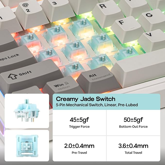 EPOMAKER TH80 V2 75% Wireless Mechanical Keyboard with Metal Knob, 8000mAh | 2.4Ghz/BT/USB-C, RGB, Hot Swap, Custom Driver, PBT Keycap, Wireless Gaming Keyboard for PC/Mac (White, Creamy Jade) - Image 5