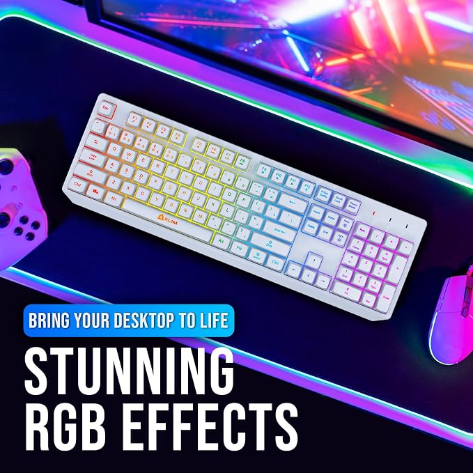 KLIM Chroma White Wireless Keyboard – RGB Backlit, Rechargeable Battery, Wireless Keyboard with Water-Resistant Durable Design, Compatible with PC, Mac, PS4, PS5 - Image 8