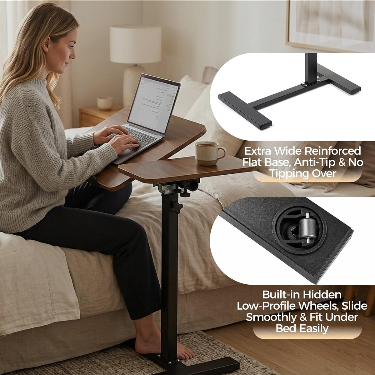 Extra-Large TV Tray Table, Height Adjustable C-Shaped Side Table - Image 5