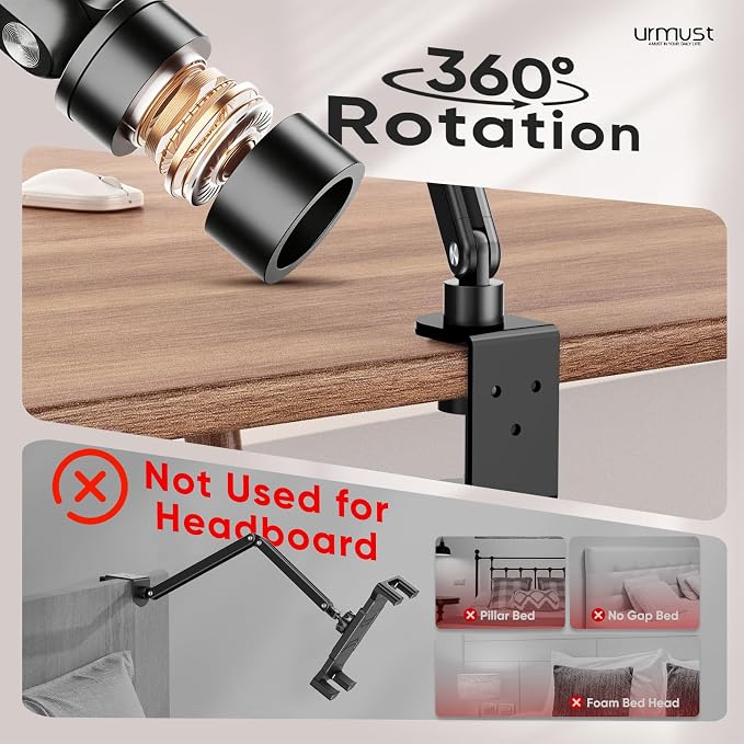 Portable Monitor Stand 15.6" Dual Arm iPad Stand for Desk | Portable Monitor Holder 18.5", Adjustable Tablet Holder for Bed, Aluminum Arm Mount for Second Screens, iPad, Galaxy Tab - Image 7